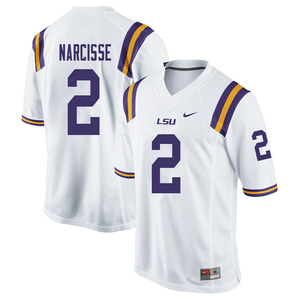 Men #2 Lowell Narcisse LSU Tigers College Football Jerseys Sale-White - Click Image to Close